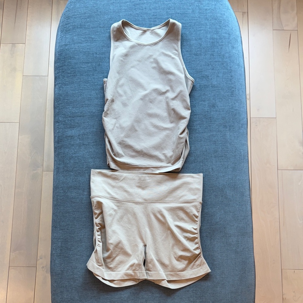 Beige Sleeveless Top and Shorts Set